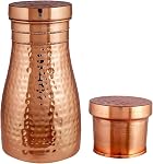 Hygge Pure Copper Bedside Carafes, Copper Jug- Pure Copper Water Pitcher for Gifting, Home, Sports & Yoga Flask with Tumbler - Ayurveda Health Benefits - Capacity 1 Liter (34 Oz)