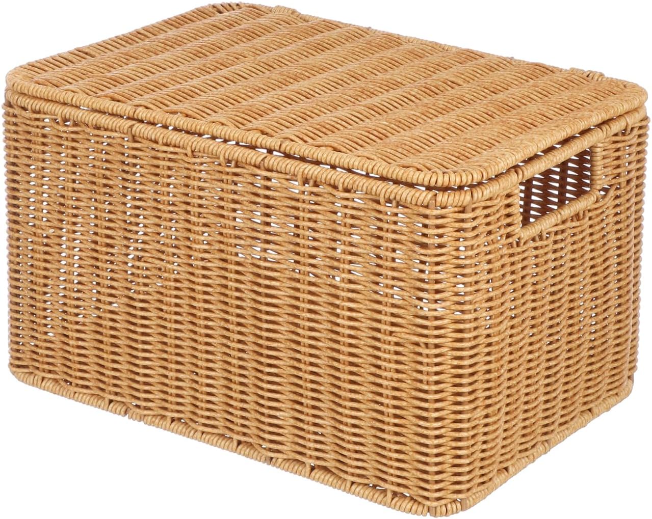 Alipis Cube Storage Basket with Lid and Frame 12.59X8.66X7.08In Woven Storage Box for Clothing and Sundries Multipurpose Organizer for Home Wicker Design
