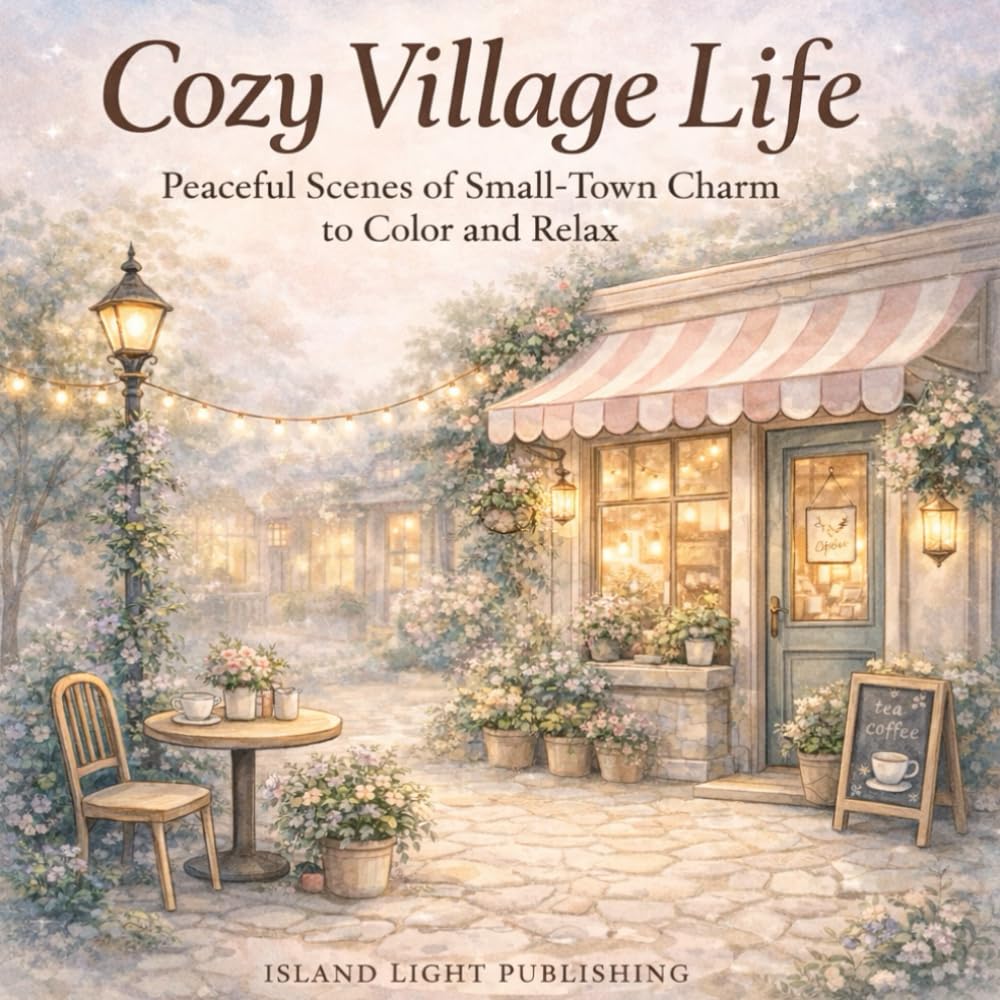 Cozy Village Life Coloring Book for Adults: Peaceful Small Town Scenes of Shops, Cafes, Gardens and Everyday Village Charm for Relaxation and Stress Relief