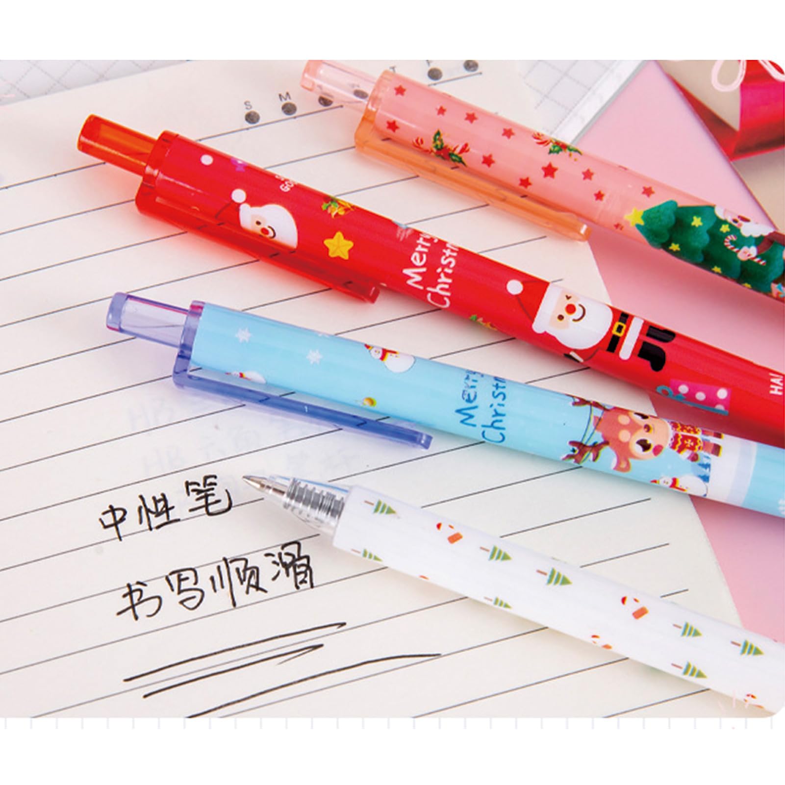 6 Pcs Cartoon Retractable Pens Christmas Gel Ink Pens Cute Xmas Gel Pen 0 5mm Black Ink Writing — view 5