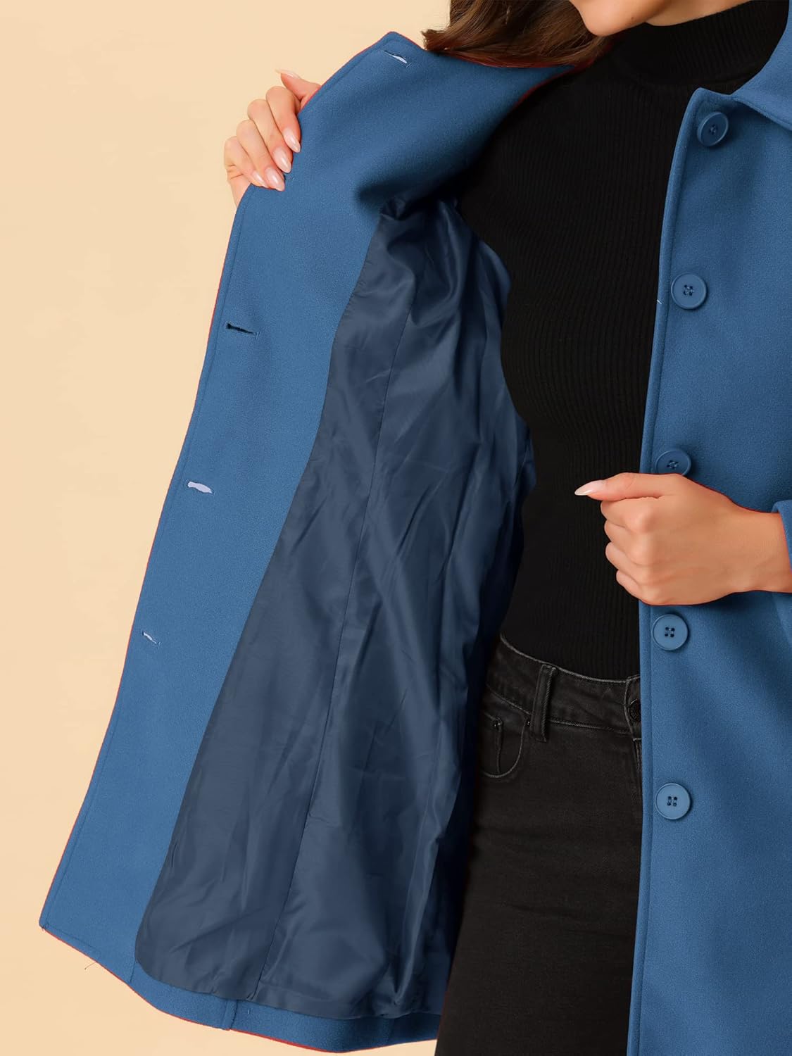 Allegra K Womens Peter Pan Collar Overcoat Fall Winter Dressy Single Breasted Long Coat - Image 5