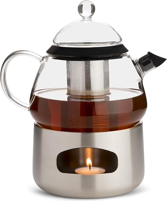 Elfin Glass Teapot with Infuser and Teapot Warmer
