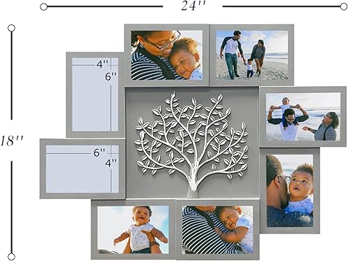 Vista 66 de J.M.Deco Marcos de fotos de collage de 8 aperturas para decoración de pared, marco de fotos de 4 x 6 pulgadas con decoración de árbol, marco
