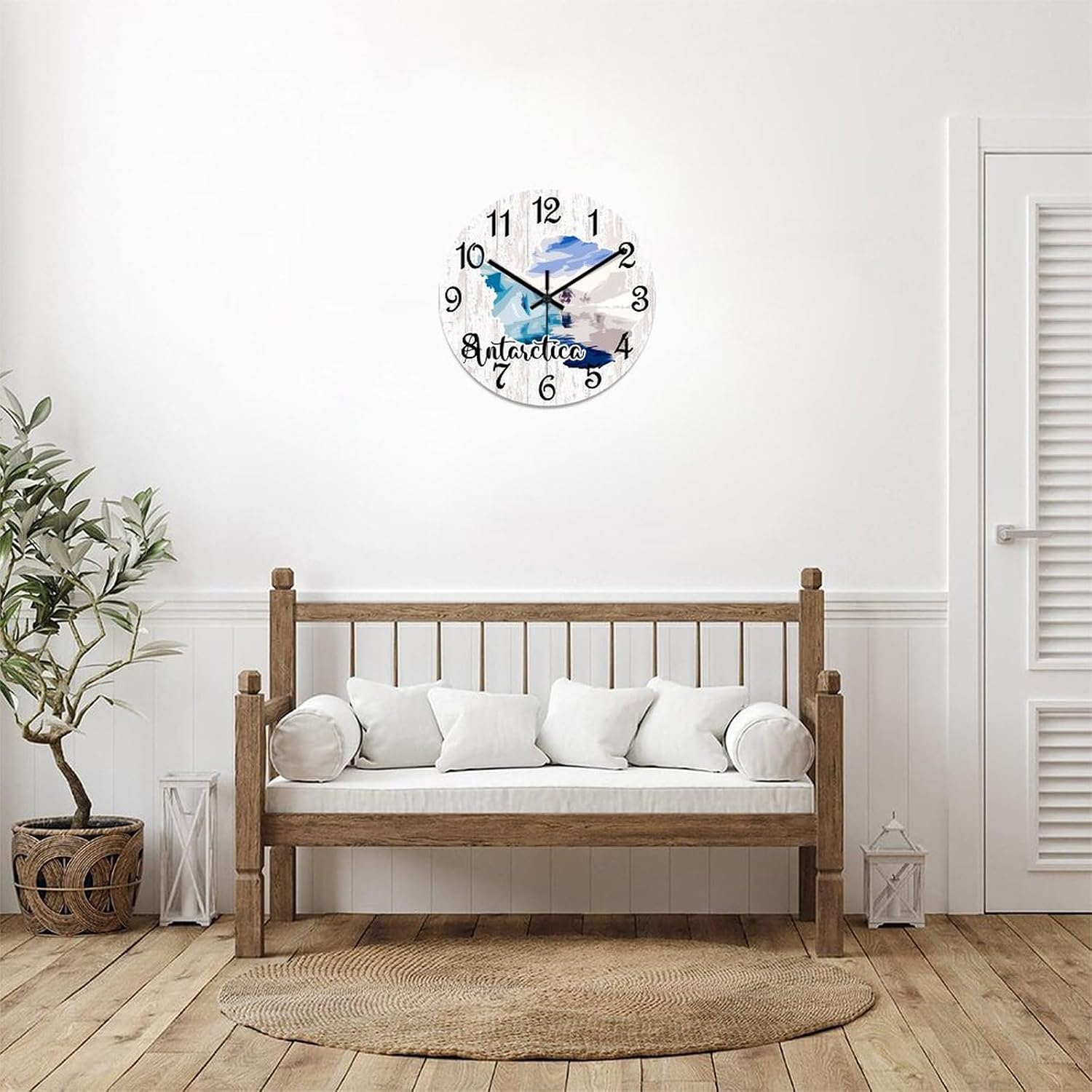 Antarctica Landmark Landscape Clock Antarctica Map Large Wooden Wall Clock Battery Operated Silent 12 Inch Farmhouse Wall Clock Decorative for Home Kitchen Living Room Bedroom Office