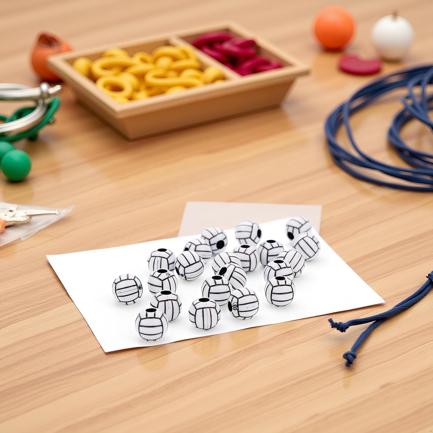 50 Pcs 15mm Silicone & Acrylic Round Volleyball Beads for DIY Jewelry Making - Image 5