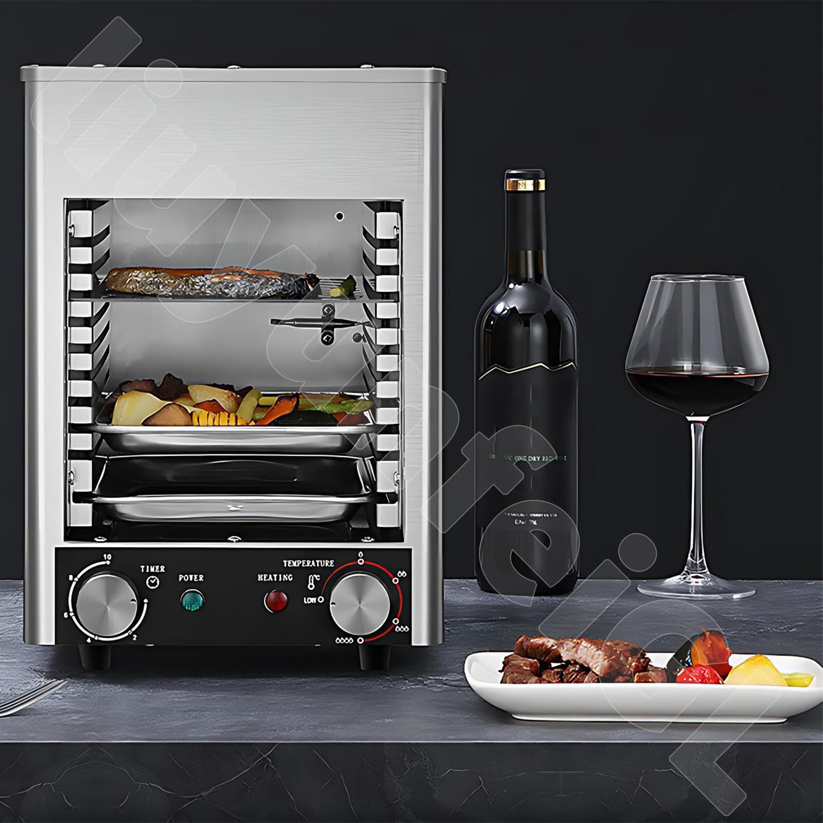 Elektryczny grill na podczerwień do steków 1700W/3400W, grill wewnętrzny do 800°C, bezdymny piekarnik blatowy, dla wołowiny i warzyw w jakości steakhouse 1700W-10Shelf