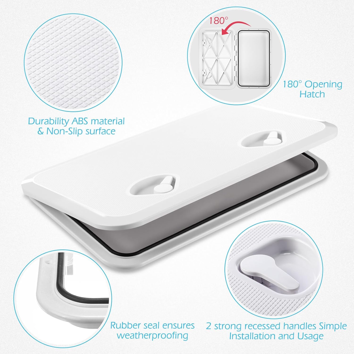 2 Pcs Marine Boat Deck Hatch Boat Access Hatch & Lid, 180 Hinge Strong Recessed Handle for Marine Yacht Rv Truck Vent Accessories, Easy to Install