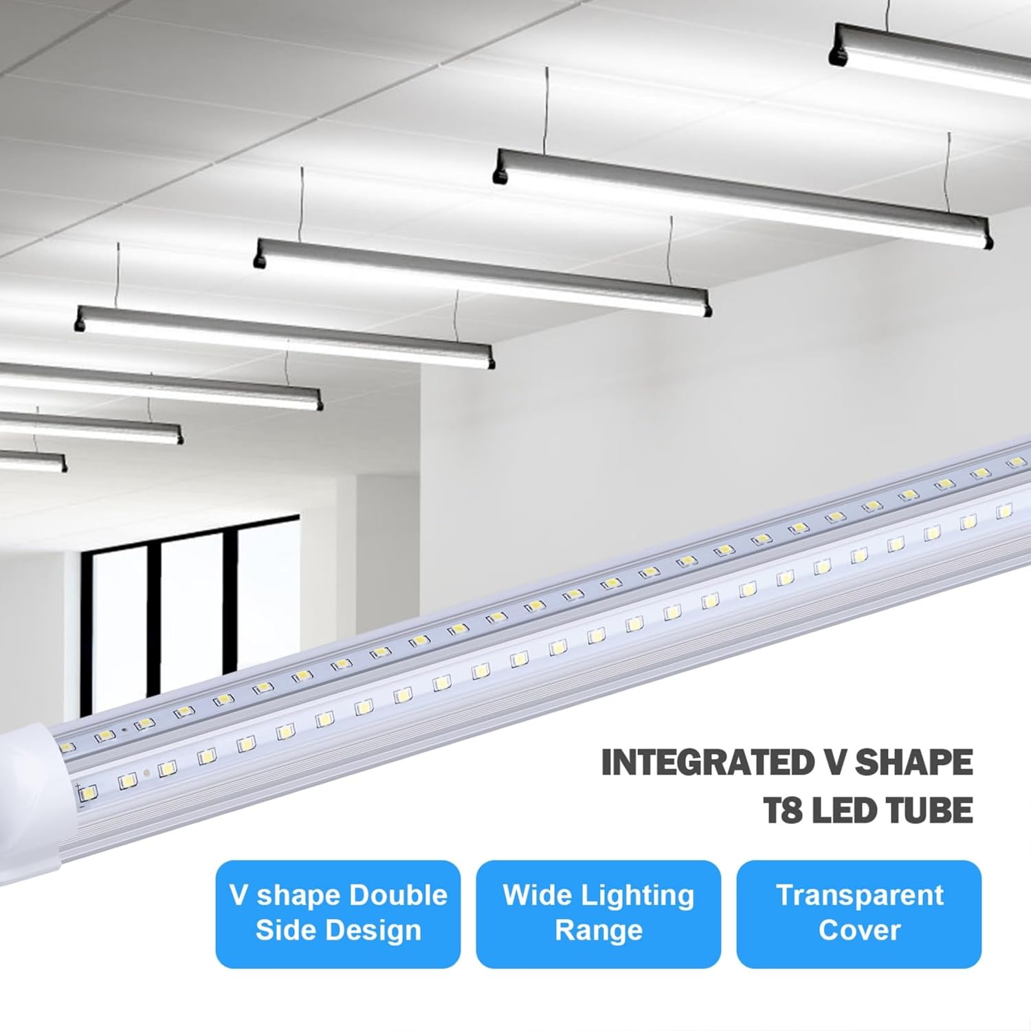 LED Shop Light 4FT 10 Pack, 40W 5400LM 6000K Linkable Warehouse Light Fixtures, T8 V Shape High Output Clear Cover Plug and Play, 4 Foot LED Garage Light for Basement