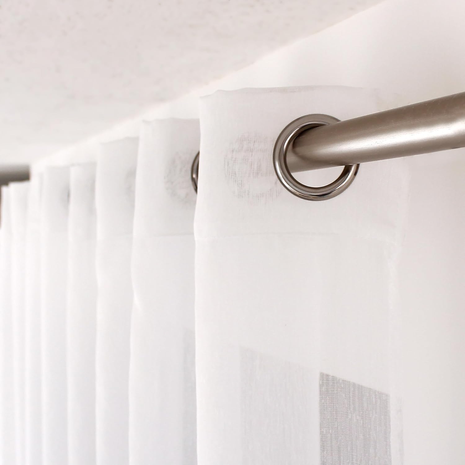 Large White Net Curtain 240 x 240 cm with 12 Silver Eyelets Diameter 4 cm 100% Sandblasted Polyester Sandblasted Collection