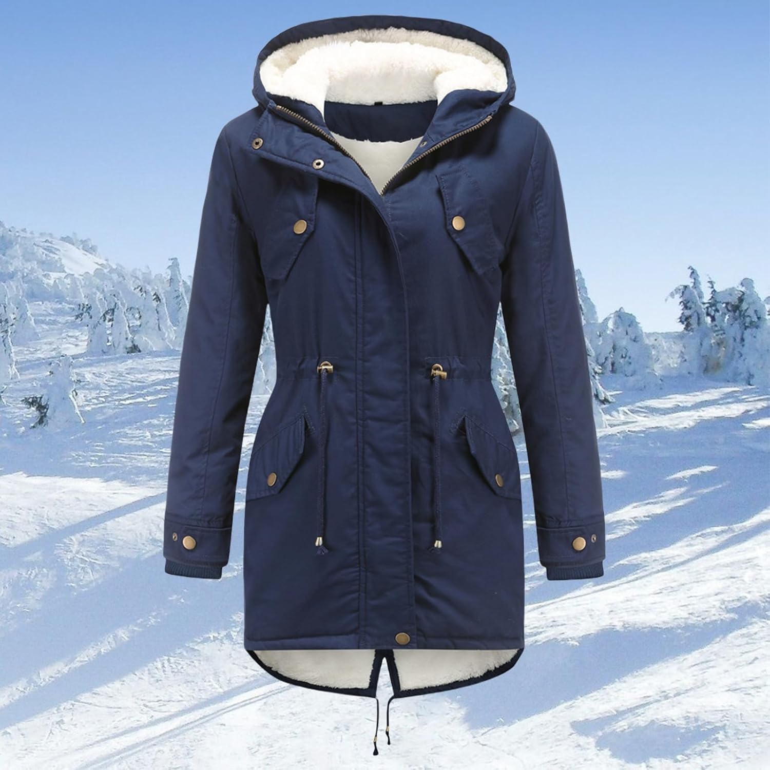 Womens Winter Coat Fleeced Long Jacket Thicken Hooded Warm Parka Jackets Puffer Down Coat Wind and Water-reprllent Top