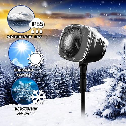 Miniatura 4 de Proyector de luces de nieve de Navidad, proyector de luz LED impermeable de FLEVO para interiores y exteriores, con efecto de nieve dinámico para el