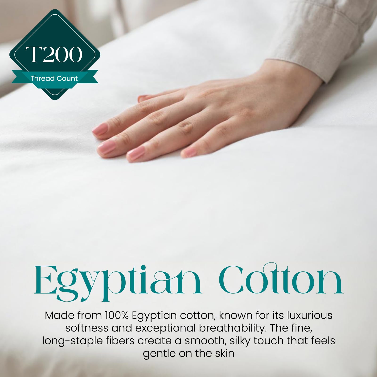 Linens World Egyptian Cotton Fitted Sheets King Size Breathable, Anti Wrinkle 40cm Deep Pocket 200 Thread Count Bed Sheets Bedding & Linen 152 X 200-CM White Bedding King Size Fitted Sheets — view 6