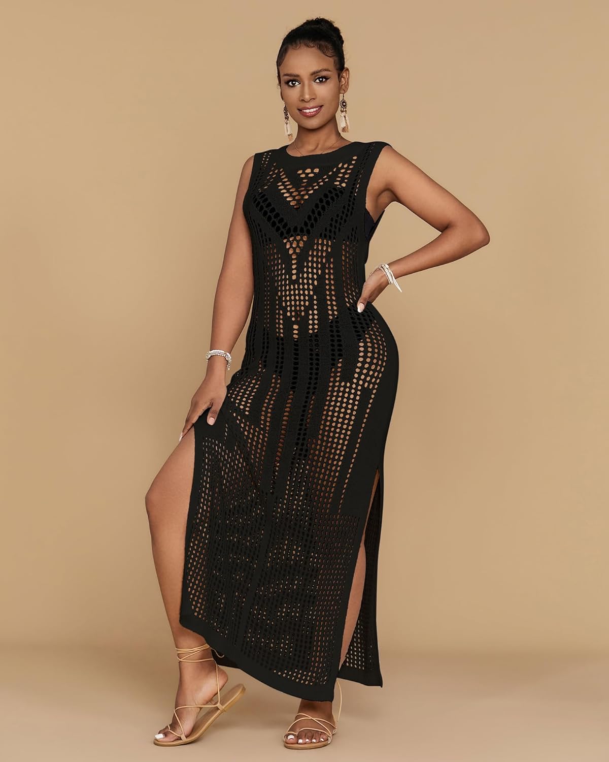 Bsubseach Crochet Beach Cover Ups for Women Hollow Out Sleeveless Swimsuit Cover Up Swimwear Bikini Coverup Dress - Image 2