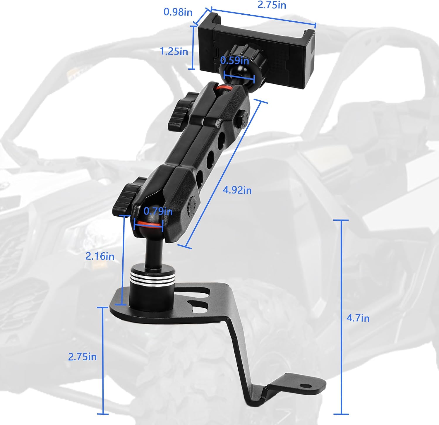 X3 Phone Mount UTV Cell Phone Holder Compatible with Can-Am Maverick X3 and MAX Models CNC Aluminum, One-Hand Operation 360° Adjustable Car Phone Holder, Black