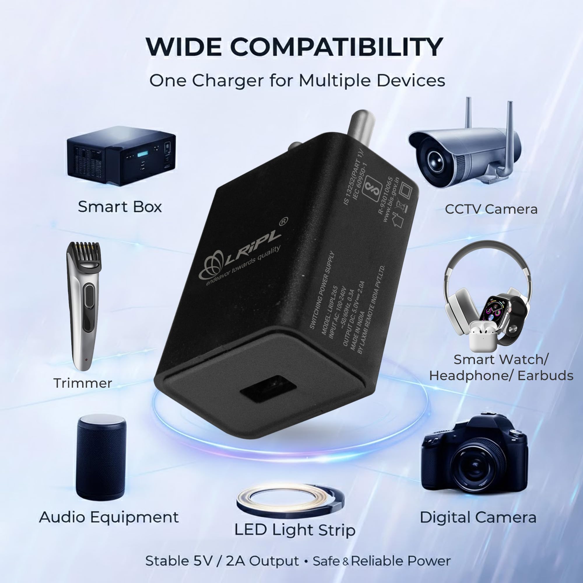 LRIPL 5V 2A Mobile Charger Adapter Wall Charger | USB Power Adaptor | 10 Watt Wall Charger Compatible with Smartphones, Headphones, Speaker and Many Deivces - Bis Certified — Amazon image 2