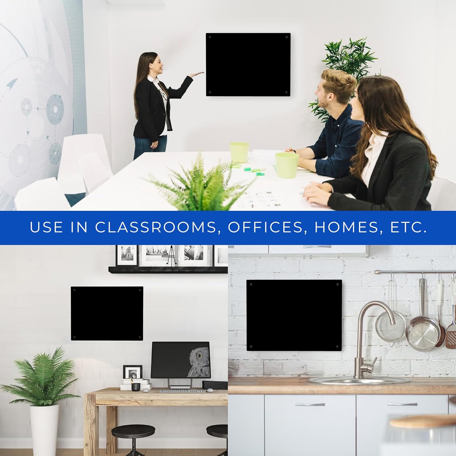 12x16 Dry Erase Board for Wall - with .25 Black Acrylic and Black Stand Off Finish - Perfect Whiteboard for Office, Home, Classroom - Durable and Stylish .25 Black Acrylic Dry Erase Board