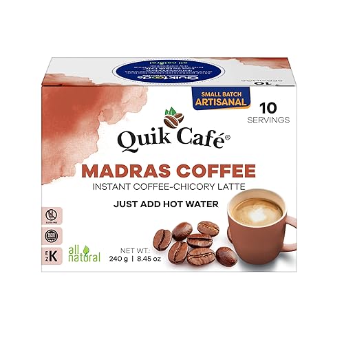 Quik Café Madras Coffee - 10 unidades - Café instantáneo auténtico sin conservantes naturales