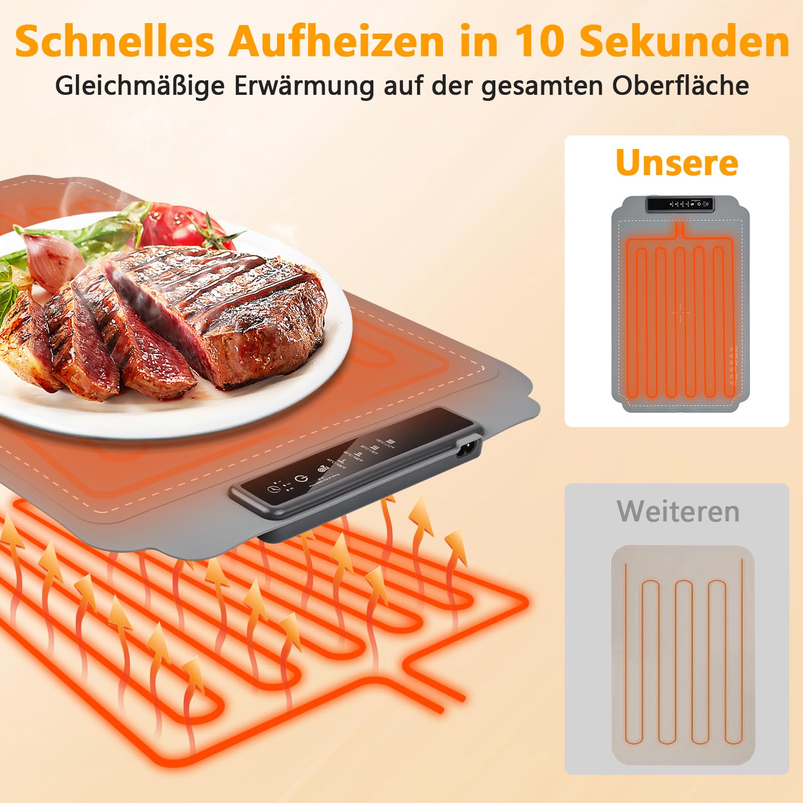 Vassoio Riscaldante Elettrico, Scaldavivande Elettrico Portatile Regolabile da 40°C a 100°C ＆ 1-3-5 Timer, Tappetino Riscaldante in Silicone, Piastra riscaldata elettrica per Buffet, Feste, Banchetto