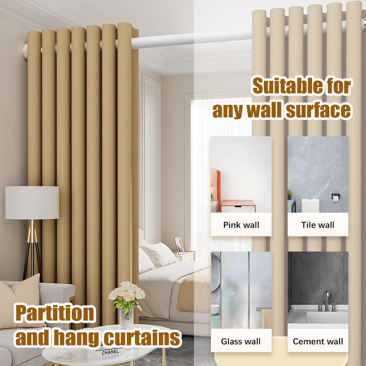 Ausziehbare Gardinenstange, 40500 cm, Teleskop-Spannstange für Schrank, Badezimmer oder Wohnzimmer, ohne Bohren, federbelastete Halterung, verstellbar und langlebig (Farbe: )
