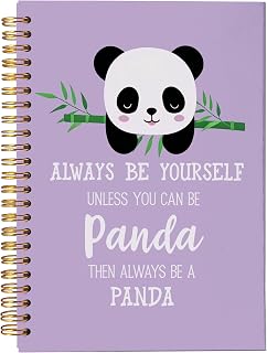 VNWEK Purple Panda Inspirational Spiral Notebook Journal 5.5x8.3 Inch, Panda Lover Gifts Journal, Always Be Yourself Positive Affirmation Animal Lined Hardcover Spiral Notebook