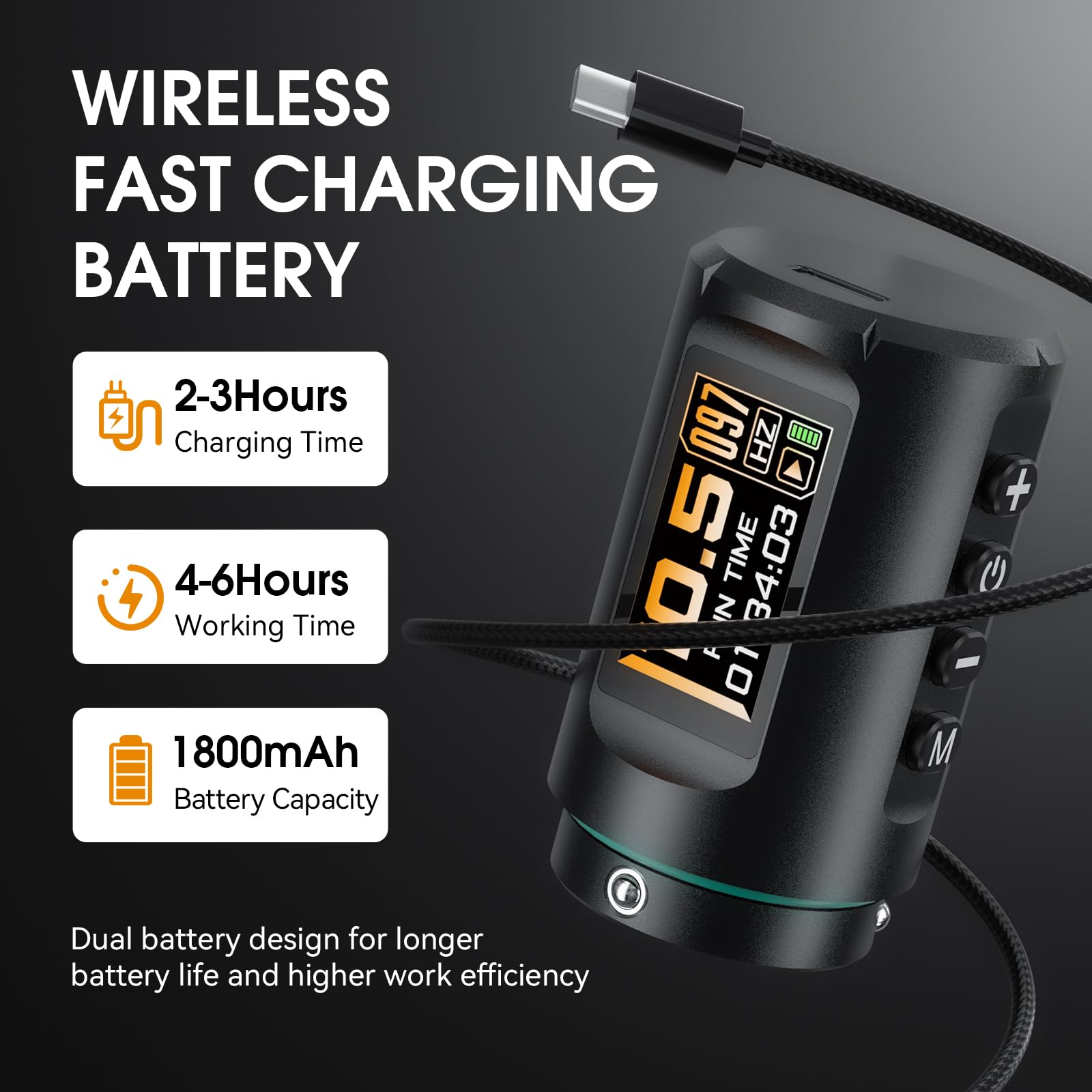 STIGMA Tattoo Maschine Set Wireless Tattoo Rotary Pen Kit – 2PCS 1800 mAh Akku, 2 Stück mit 20 Tattoo Nadeln, 10 Farbe Tinte Tattoo Kit ST-TKE101AEU-7