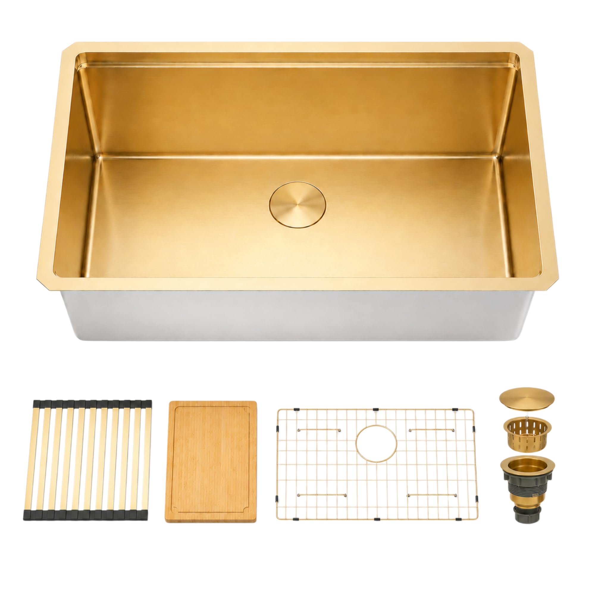 30 inch Gold Sink,Undermount Single Bowl Kitchen Sinks,16 Gauge Stainless Steel Workstation Kitchen Sink (Gold, 30 X 18 inch)