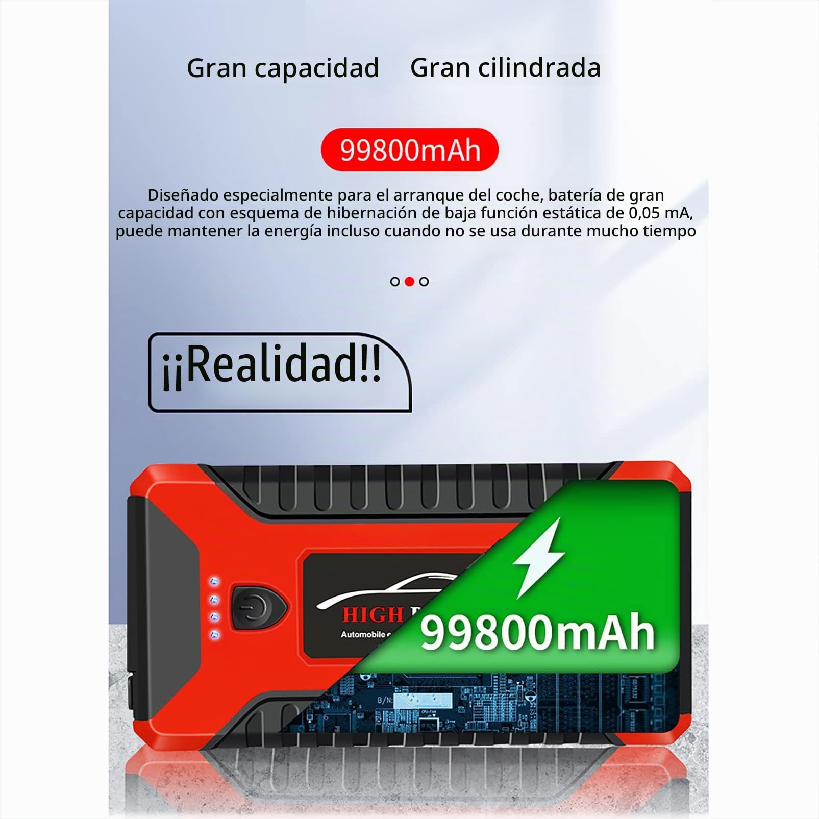Arrancador de Batería de Coche, Portátil de Emergencia 12V Potenciador de Arranque Automático, Batería Externa, Cargador de Teléfono Móvil con Puerto USB