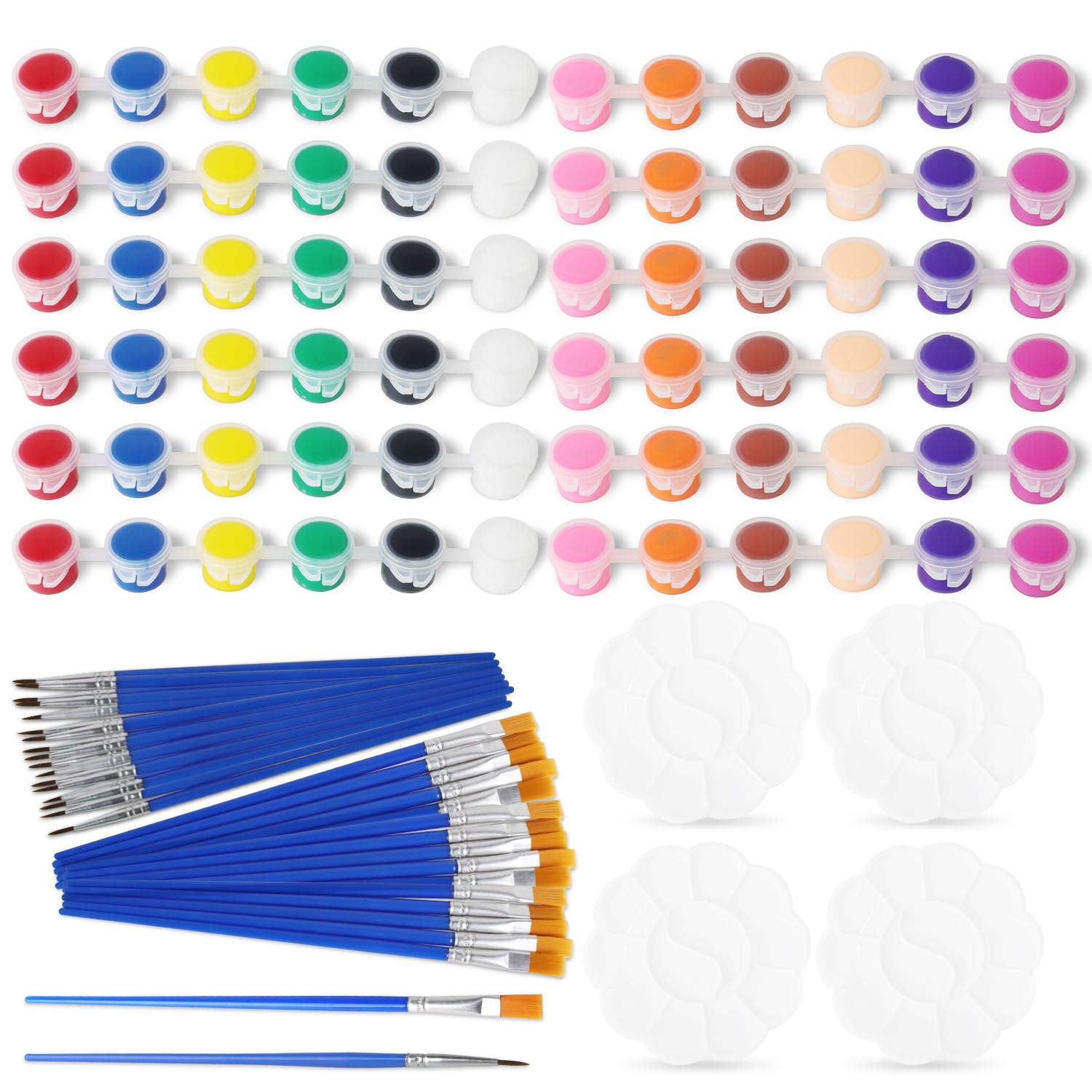 Juego de 40 mini pinturas acrílicas para niños y adultos, 6 juegos de 12 colores acrílicos lavables con 30 pinceles y 4 paletas de colores, pinturas acrílicas para aulas, casa, cumpleaños y fiestas