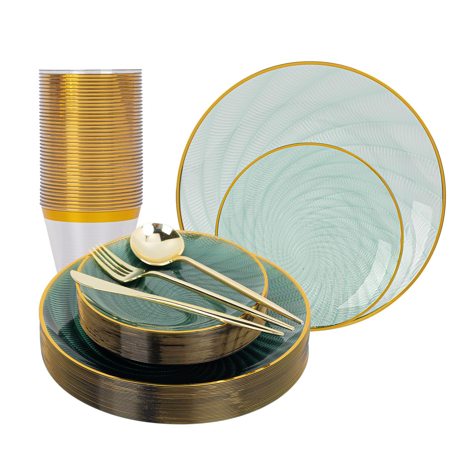 Green Plates & Cutlery Set - 180 PCS -1