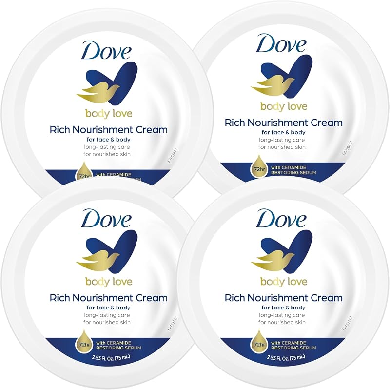 Crema nutritiva para el cuidado del cuerpo, rostro, manos y cuerpo para piel extra seca con hidratación de 48 horas, paquete de 4, 2.53 oz cada frasco