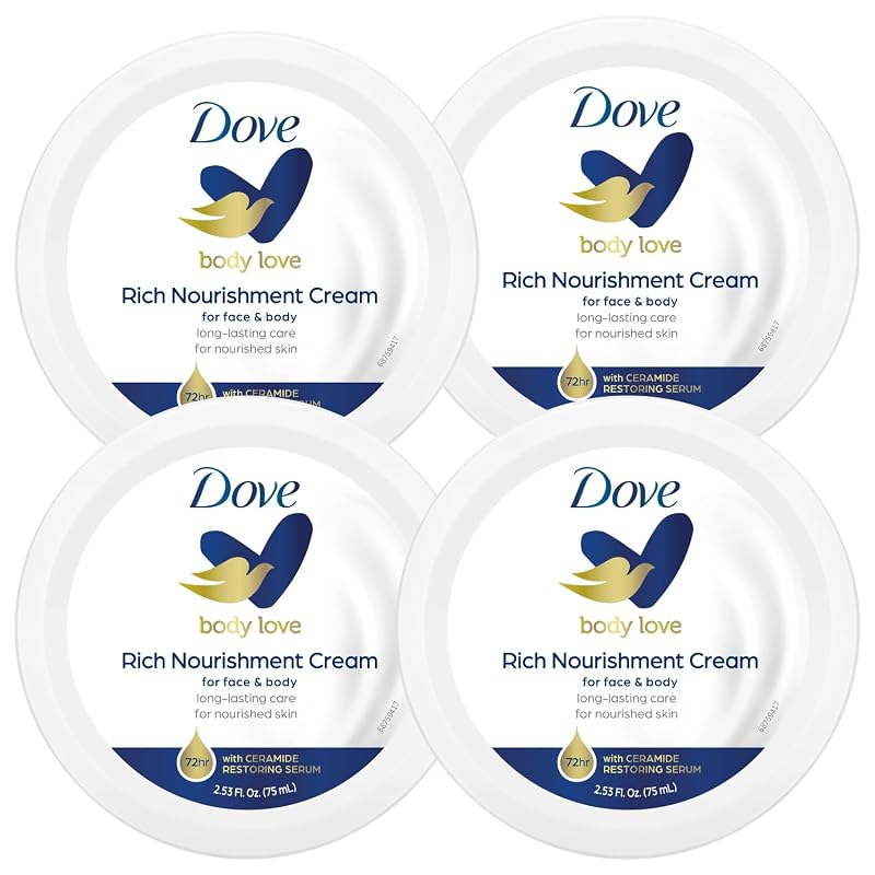 Creme Dove para cuidados do rosto, mãos e corpo, 4 potes de 72 g