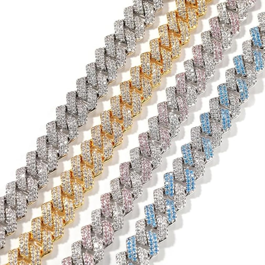 Pink Dog Chain Collars Diamond Dog Necklace Metal Cuban Link Puppy Collar with Secure Buckle Walking Crystal Jewelry Dog Chain Necklace Collar for Small Medium Large Pet Dogs Girls Female, 18 Inch image 5