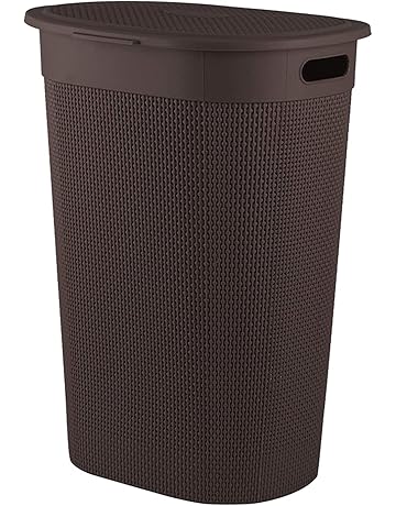 Kuber Industries Multipurpose Plastic Laundry Basket/Bin/Hamper/Bucket/Storage Organizer With Lid, 55 Ltr. (Brown)-46KM0455
