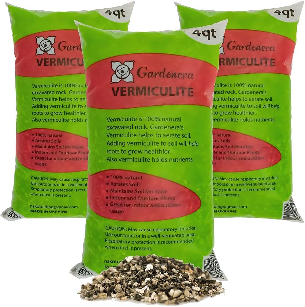 Horticultural Organic Vermiculite by GARDENERA - Medium Grade - Natural Soil Additive for Potted Plants - Orchids - Hydroponics - Terrariums (4 QT) - Set of 3