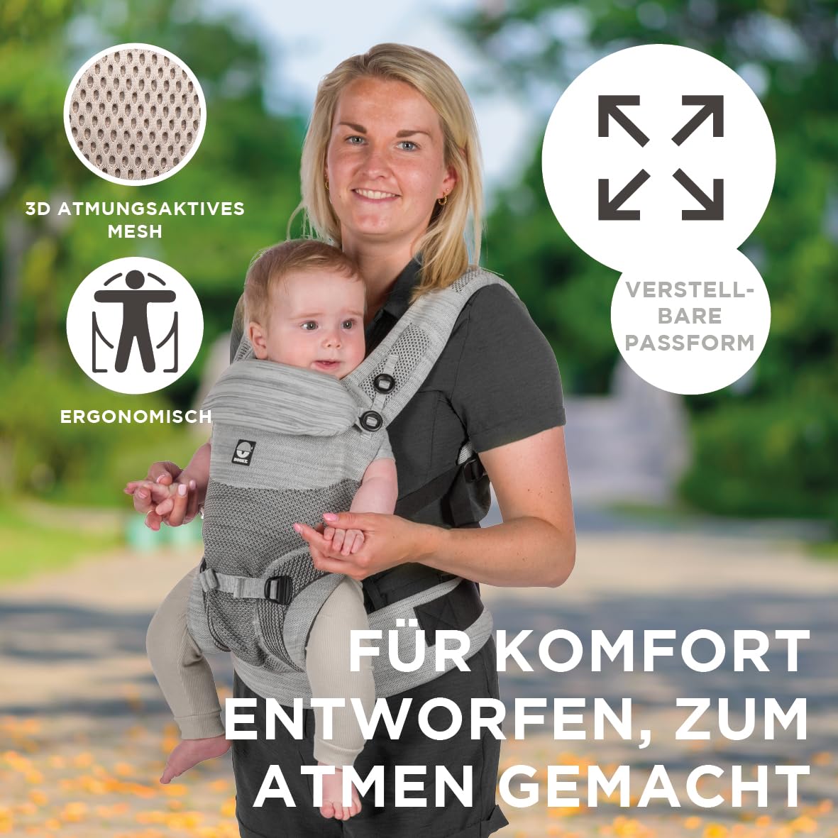 Dooky Carrier Terra Nova, Babytrage Neugeborene ab Geburt, Ergonomische Babytrage 0-3 Jahre, 3.5-15 KG, M-Position, 3 Tragepositionen: Bauchtrage und Rückentrage, Baby Carrier, Atmungsaktiv, Grey