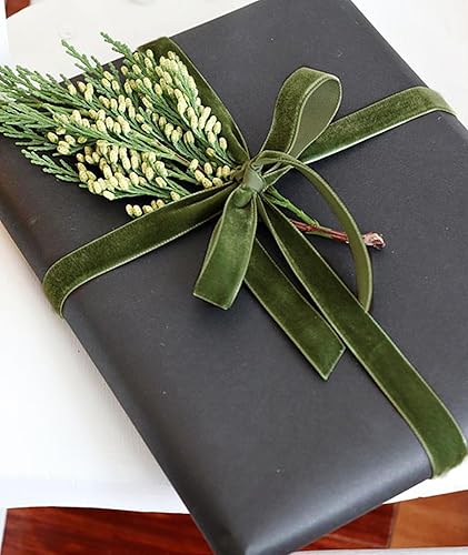 Miniatura 124 de Cinta de terciopelo caqui de 3/8 pulgadas, 25 yardas para árbol de Navidad, envoltura de regalos, ramo de flores, decoraciones de corona