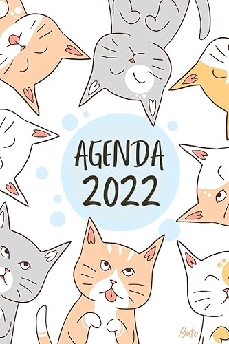 Agenda 2022 Gato: Semana vista | Contactos , mis contraseñas , objetivos , lista de tareas , notas , ... | 2 páginas = 1 semana |Regalo mujer hombre familia y amigos