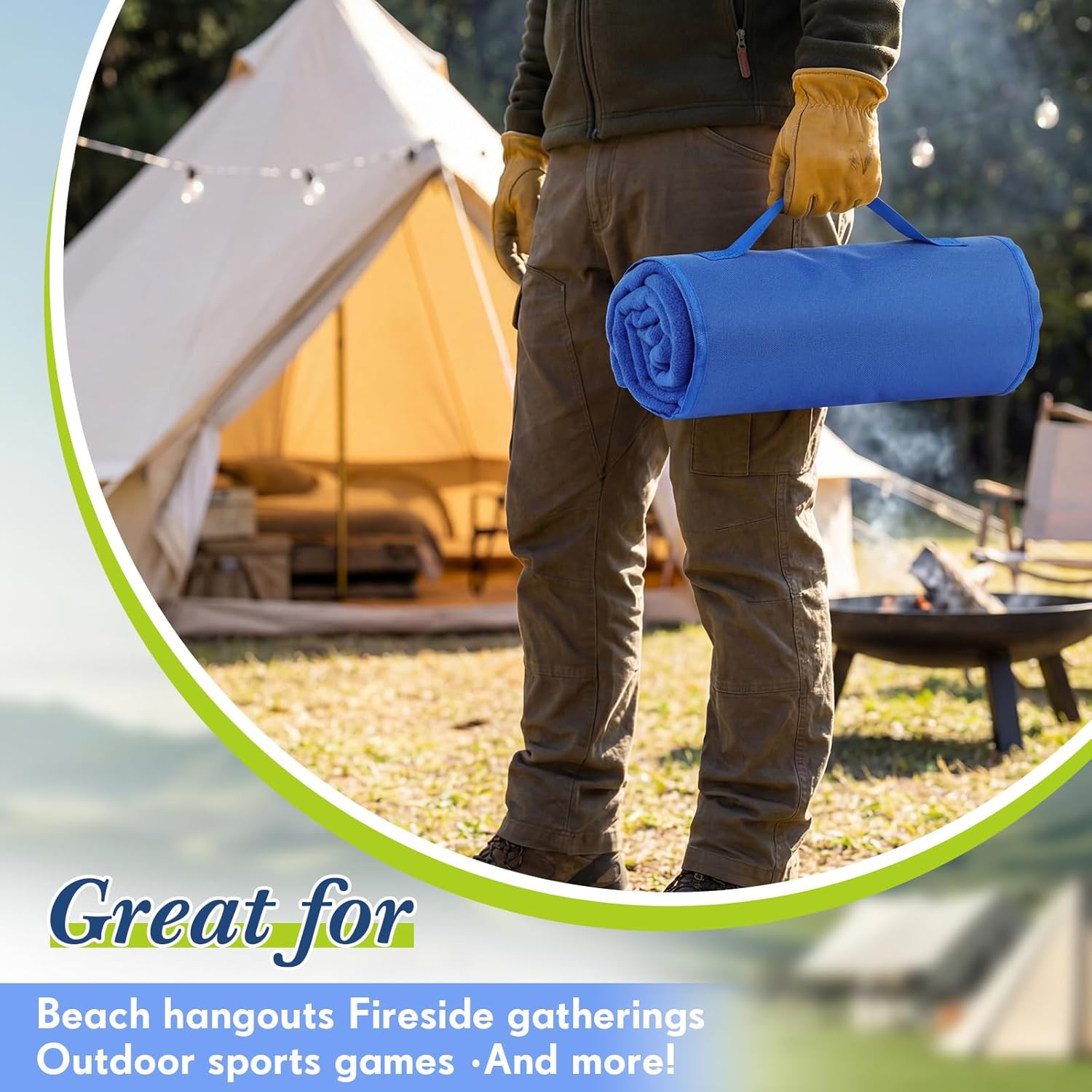 24 Pack Large Roll up Picnic Blankets Bulk Outdoor Polyester Fleece Blanket with Handle 53 x 48 '' Portable Camping Beach Stadium Mat for Camping Travel Beach Picnics