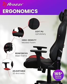Arozzi Torretta Gaming Chair - Soft PU Ergonomic Gaming Chair for Adults Adjustable Backrest with Neck & Lumbar Pillows - Swedish Design Home Office Setup Professional Computer Chairs, Red