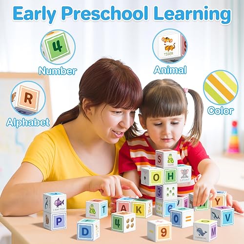 Miniatura 4 de Bloques magnéticos grandes para niños de 4 a 8 años, 30 bloques de construcción con imanes grandes, juguetes Montessori impresos sensoriales STEM