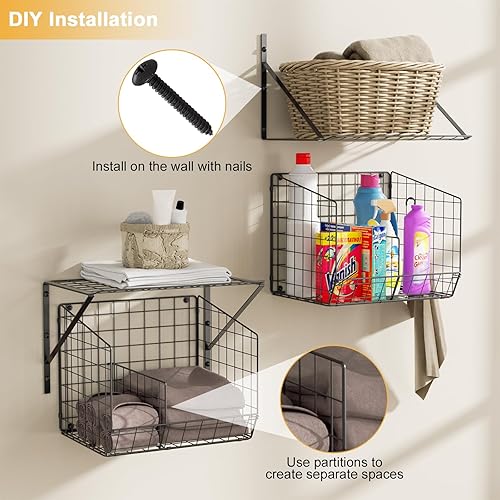 Miniatura 6 de 4 Pack Laundry Room Shelves Wall Mounted with Wire Baskets, Laundry Room Organizer and Storage, Over The Washer and Dryer Wire Shelf with 2