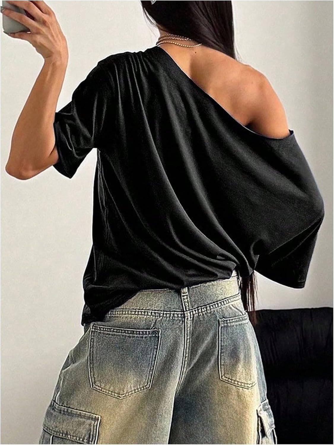 SweatyRocks Women's Off The Shoulder Oversized T Shirts Lip Graphic Tees Streetwear Punk Y2k Tops - Image 3