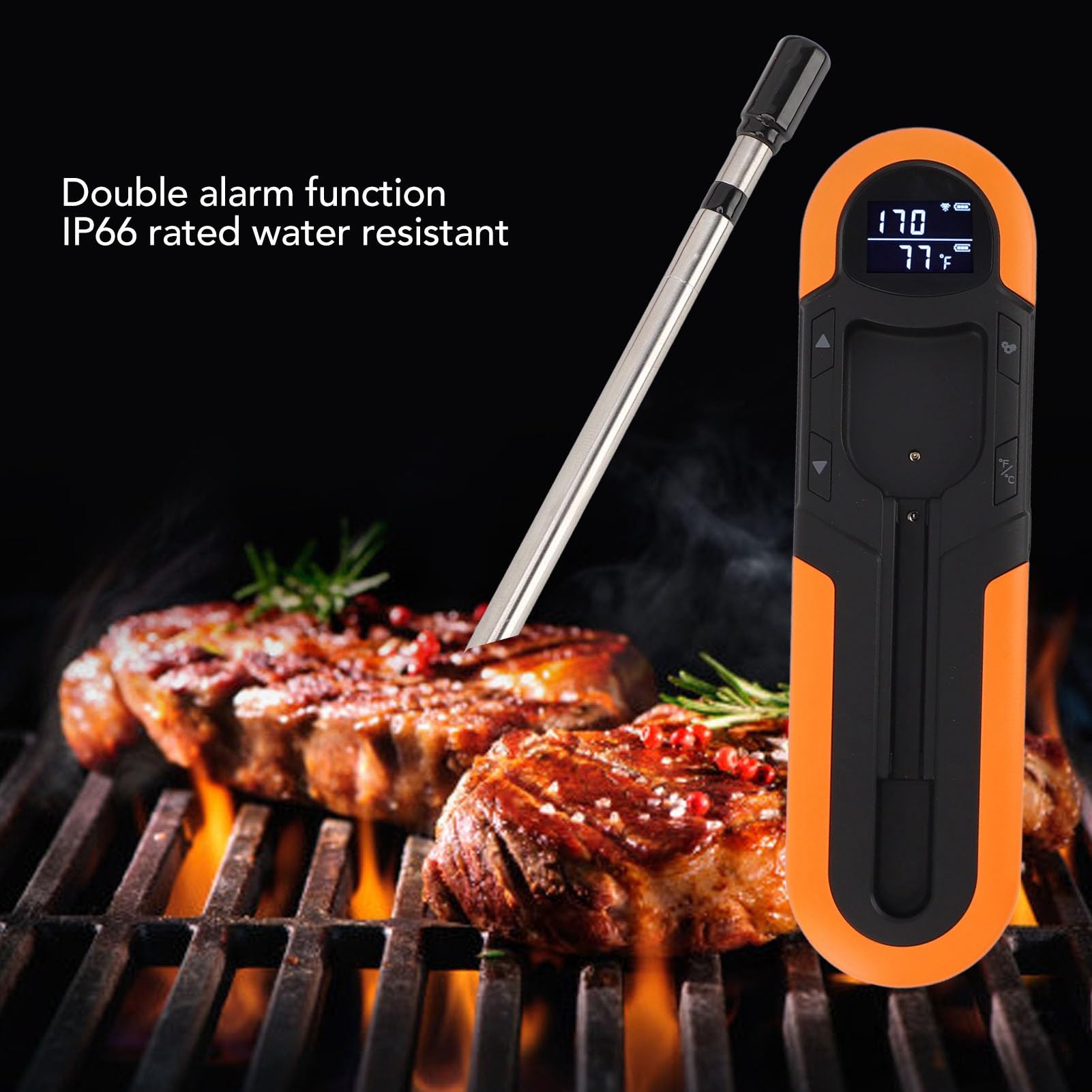TOPINCN Termómetro Digital Inalámbrico para Carne, Temporizador de Alarma Inteligente IP66 con Sonda de Acero Inoxidable, Lectura LCD para Asar, Barbacoa, Parrilla, Cocinar en Horno