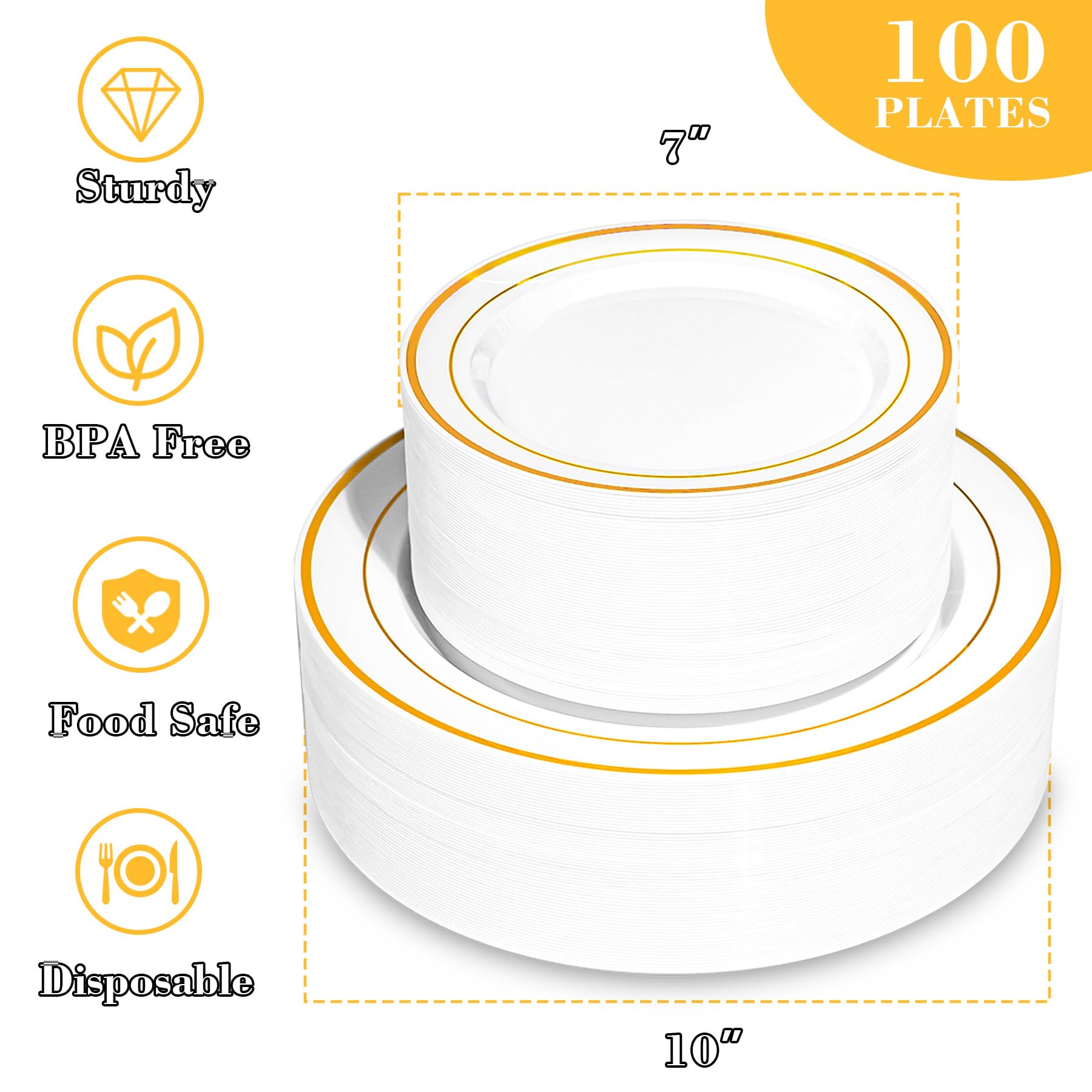 Gold Rim Disposable Plates - 100 Pack -2