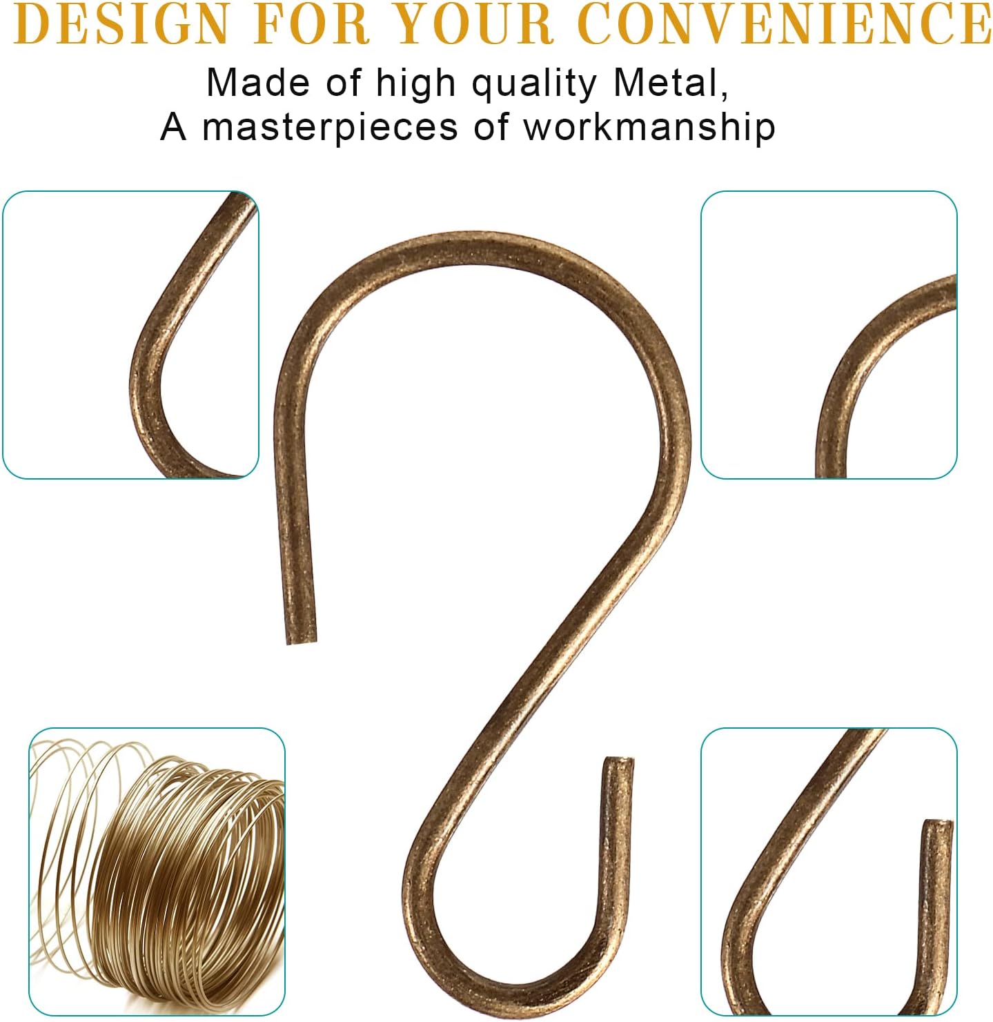 Sratte 120 Pcs Mini S Hook for Hanging 1 Inch Metal, Bronze Color