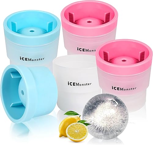 Ice Monster - Molde de hielo esférico, molde para hielo para whisky, bola de hielo, cubo de hielo redondo, molde para cubo de hielo grande Bourbon,