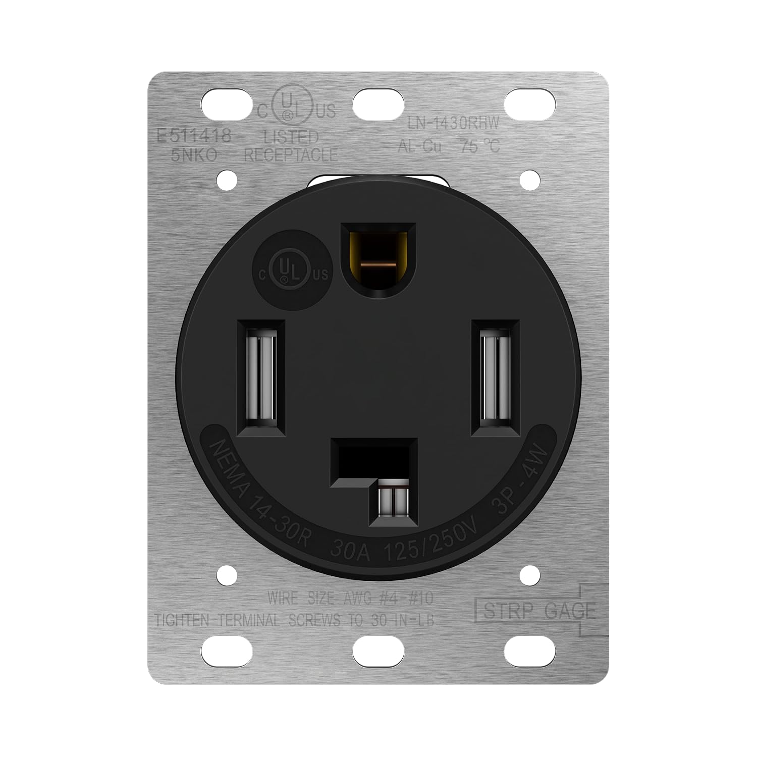 LIDER 30 Amp Dryer Receptacle, NEMA 14-30R, EV Grade Wall Outlet, UL Listed | Matte Black, 3-Pole 4-Wire, Straight Blade, 2.40" Diameter, Glass-Filled Nylon, Built For Safety & Durability