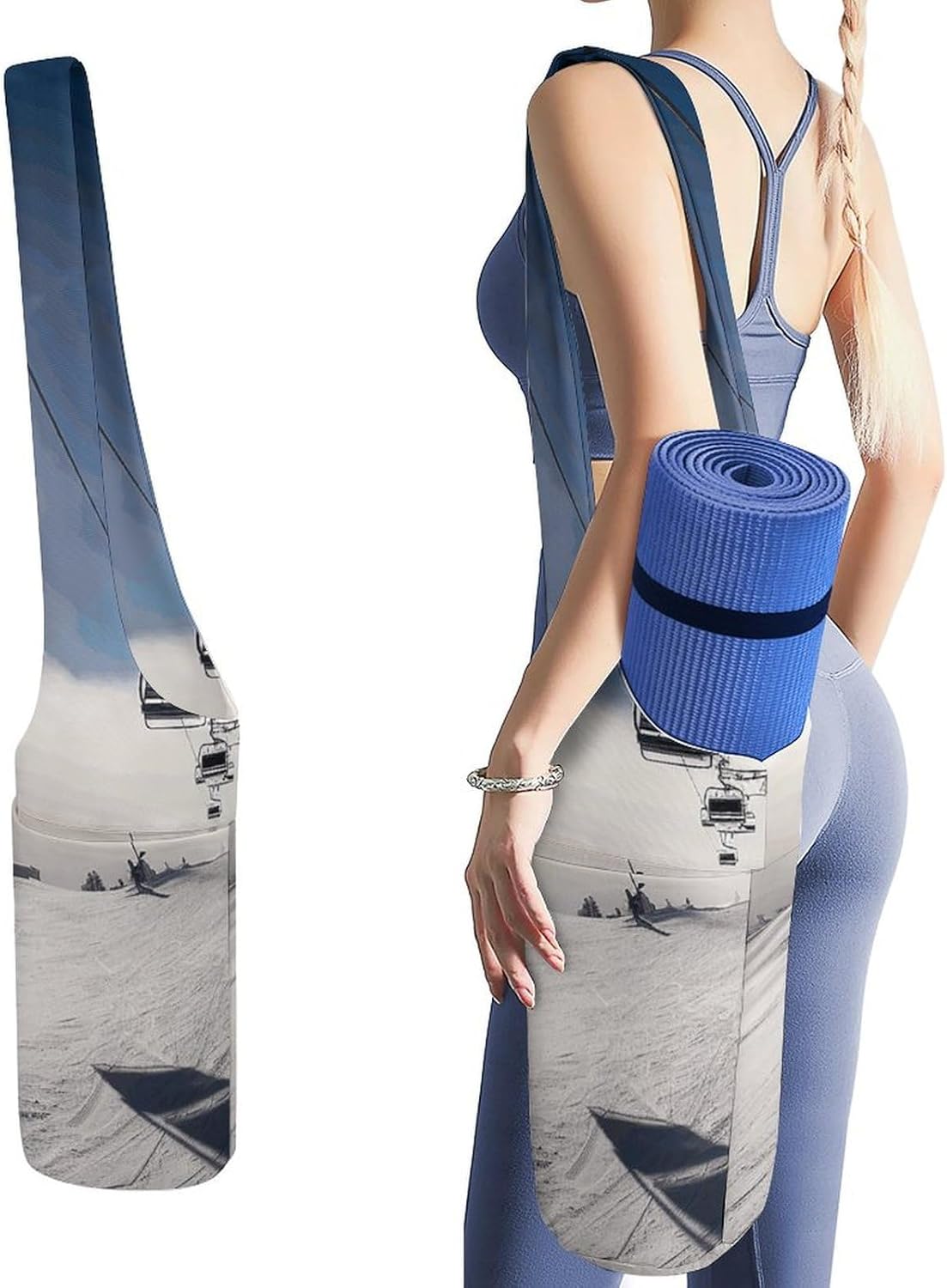 Ski Lift at Sunshine Yoga Mat Bag Yoga Backpack Multi Pocket Exercise Yoga Mat Carrier Multi-Functional Storage Bag for Pilates Beach Travel And Everyday Use