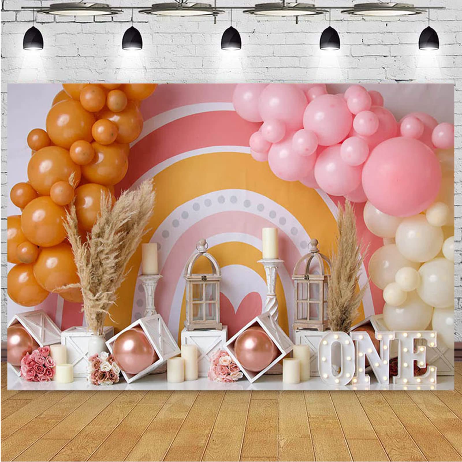 Boho Baby Shower Photography Background Bohemian Balloons Rainbow First Birthday Party Cake Smash Backdrop Bohemian Pampas Grass Party Decorations