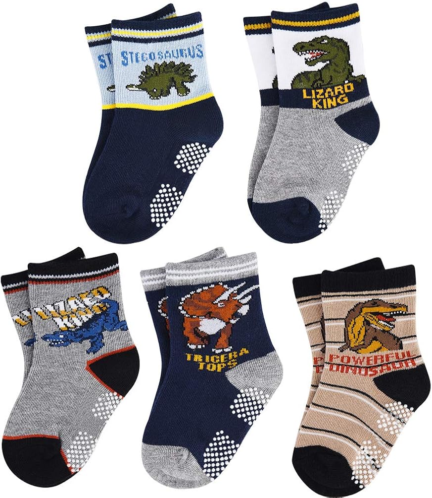 Kids Cotton Crew Socks with Grip - 5 Pack Boys Girl Winter Athletic Sport Ankle Sock Set 6-12 Year: Clothing, Shoes & Jewelry